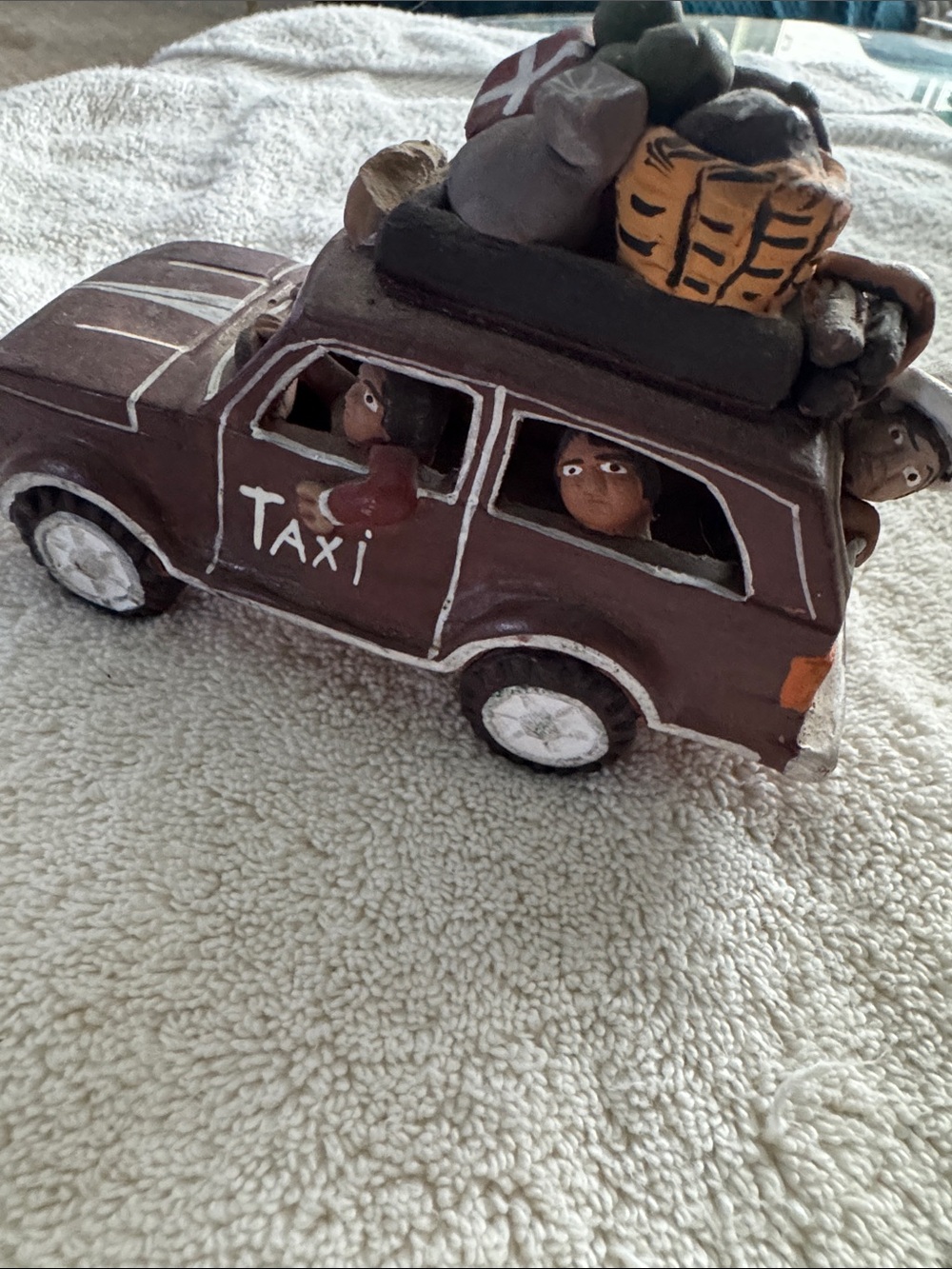 Vintage Handcrafted Brown Taxi Toy Car for Kids